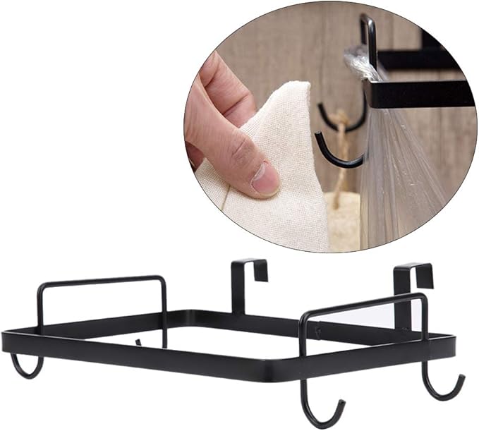 Cyrank Metal Trash Bag Holder, Trash Bag Holder for Cabinet Door Plastic Over The Cabinet Door Under Sink Garbage Hanging Rubbish for Kitchen, Office, Dorm(black)