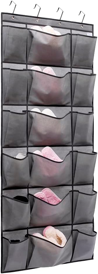 Over The Door Hanging Shoe Rack Organizer with 6 Extra Large and 12 Large Fabric Pockets Shoe Holder for Home Storage (GREY)