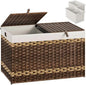 HOOBRO Storage Basket with Lid, 42.3 Gallon (160L) Wicker Storage Basket with 2 Separate Lid, Blanket Storage Bin with 2 Removable Liner Bags, for Bedroom, Laundry, Brown and Natural BR276CW01