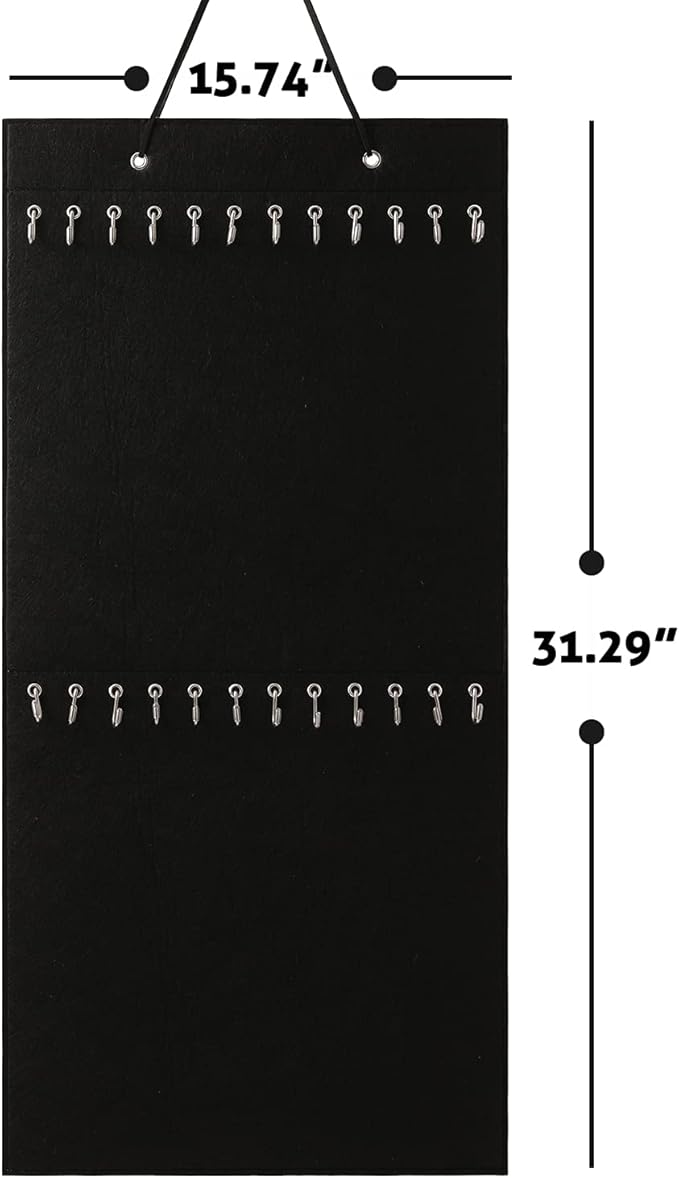 Hanging Jewelry Organizer Storage with 24 Hooks Wall Mounted Jewelry Display Hanging on Door Closet Necklace Holder for Bracelet Ring Chain-Patent Design (Black)