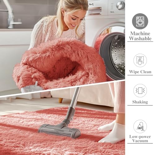 OLANLY 2x3 Machine Washable Small Bedside Rug, Soft Fluffy Shaggy Entryway Throw Rugs for Bedroom, Living Room, Indoor Floor Carpet for Kids Girls and Boys, Home Decor Aesthetic, Rust Red - Image 2