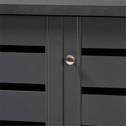 BOWERY HILL 3-Door Wood Entryway Shoe Cabinet, Dark Gray Finish, Engineered Wood Construction, Ventilated Slatted Doors, Holds 20 Pairs, Contemporary Style Shoe Storage for Entryway or Hallway Use