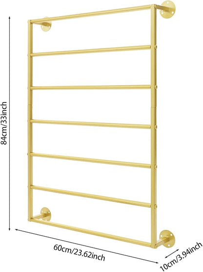 Wall Mounted Display Rack, 7-Tier Wall Mounted Scarf Rack, Gold Towels Storage Rack, Wrapping Paper Ribbon Organizer, Metal Wall Display Rack for Bedroom, Retail Store, Flower Shop