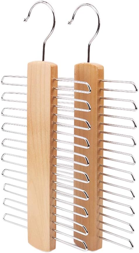 Wooden 20 Bar Tie Rack Hanger - Scarf, Belt, Accessory Organiser, White Solid Wood Tie Hanger 23x3.8x1.2cm
