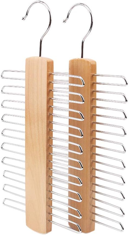 Wooden 20 Bar Tie Rack Hanger - Scarf, Belt, Accessory Organiser, White Solid Wood Tie Hanger 23x3.8x1.2cm