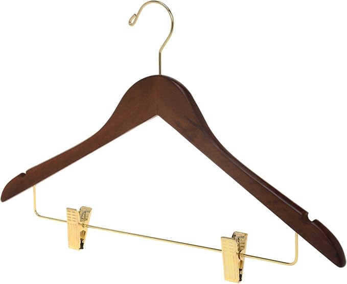 Quality Hangers Quality Wooden Skirt Hangers with Clips 80-Pack Walnut Pants Adjustable Gold Metal Clips, Swivel Hook, Coat, Jacket, Blouse Suit (Walnut - 80) 17.5'' inch