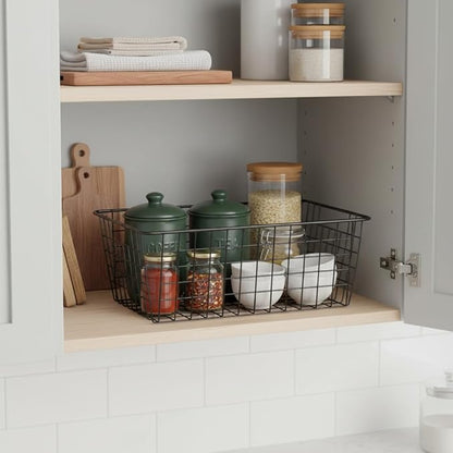Metal Black Large Wire Basket Food Storage Organizer,pantry organizers and storage for Organizing Kitchen Cabinets potato onion, 4 Pack