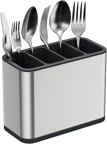 TESOT Silverware Caddy Utensil Caddy Spoon Holder with 4 Divided Compartments, Sturdy Stainless Steel, Rust Proof