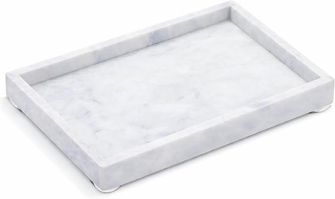 Natural White Marble Tray for Bathroom | Kitchen | Vanity | Desktop, Stone Organizer for Coffee Table, Dresser, Nightstand, Candles, Soap, Towel, Plant, Jewelry (12" x 8"), Rectangular