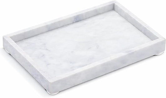 Natural White Marble Tray for Bathroom | Kitchen | Vanity | Desktop, Stone Organizer for Coffee Table, Dresser, Nightstand, Candles, Soap, Towel, Plant, Jewelry (12" x 8"), Rectangular