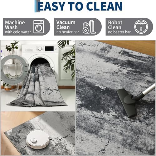 Living Room Rug 7x10 Ink Black Area Rugs Machine Washable Abstract Boho Large Rug Non-Slip Non-Shedding Faux Wool Indoor Vintage Carpet for Bedroom, Classroom, Dining Room, Kids Playroom - Image 5
