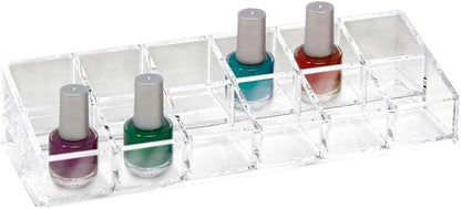 Isaac Jacobs Clear Acrylic 12 Compartment Nail Polish Holder, Organizer for Makeup, Essential Oils, Storage Solution, Rack Display (2 Rows (x6))