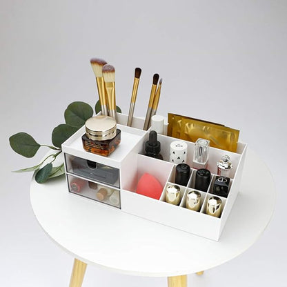 AfooBezos Multifunction Desk Organizer, Makeup Storage for Eyeshadows, Concealers, Powders, Nail Polish,9.65‘’x 4.8‘’x 3.67‘’ (White)