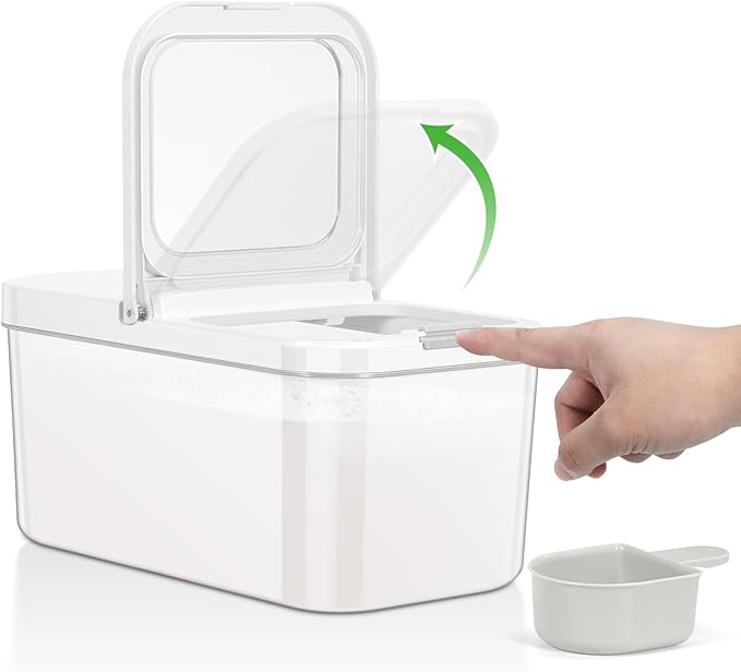 TBMAXS Rice Flour Storage Container - 6.5 Qt | 12 Lbs Crystal-Clear Plastic Food Storage Container Bin with Flip-up Lid, Dry Food Holder for Kitchen Pantry Organization and Storage