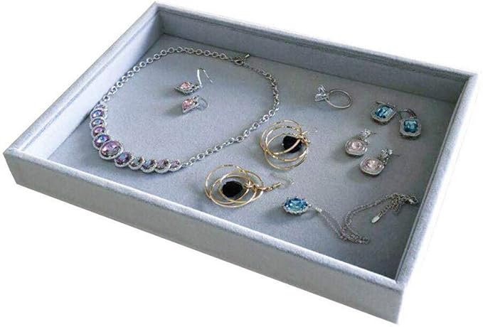 Stackable Tray Grey Velvet Premium Quality Jewelry Small Collections Organizer Multi Function Practical Versatile Design Home Store Trade Show Holder Closet Drawer Divider Inserts