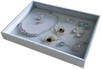 Stackable Tray Grey Velvet Premium Quality Jewelry Small Collections Organizer Multi Function Practical Versatile Design Home Store Trade Show Holder Closet Drawer Divider Inserts