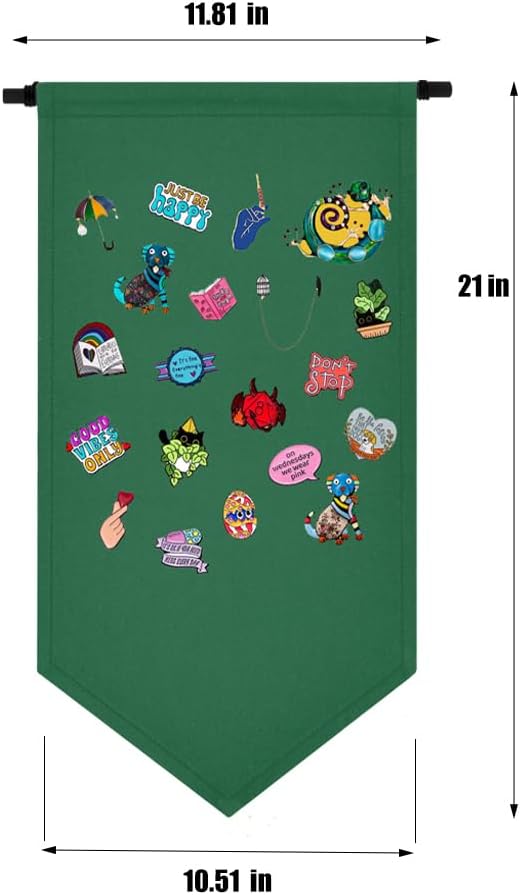 Wall Hanging Brooch Jewelry Storage Case Canvas Display Stand Enamel Pin Display Banner Holder Earrings Necklace Glitter Pin Collection Organizer (Green)