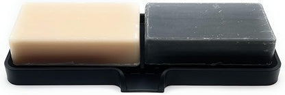 Silicone Soap Dish Tray and Sponge Holder with Drain Chute, Rectangular, Kitchen and Bathroom Sink Organizer (Black, 9"x3.5")
