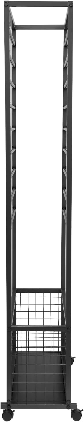 20-Tier Double-Sided Ribbon Holder Organizer Rack with Storage Basket & Wheels, Multifunctional Flower Wrapping Paper Display Stand for Craft Rooms, Flower Shops (Black, 26.38''W x 12.6''D x 59.06''H)