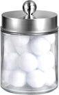 Amolliar Apothecary Jars Bathroom Vanity Organizer -Countertop Canister Jar with Storage Lid - Qtip Dispenser Holder Glass for Qtips,Cotton Swabs,Makeup Sponges,Hair Band - Brushed Nickel (1 Pack)