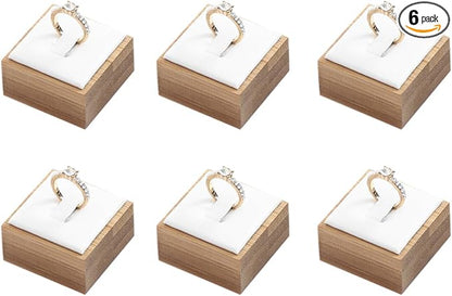 Coward Bamboo 6 Pcs Rings Display Stand, Ring Jewelry Holder Organizer Drawer Storage (White PU)