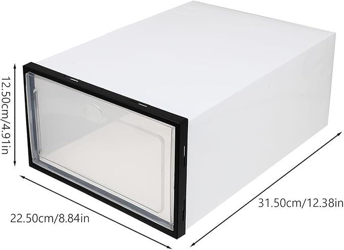 Men's Shoe Storage Boxes 4 Pack Plastic Storage Bins Black Frame for Home Sturdy and Space-saving