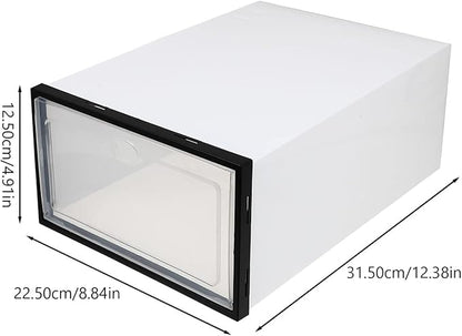 Men's Shoe Storage Boxes 4 Pack Plastic Storage Bins Black Frame for Home Sturdy and Space-saving
