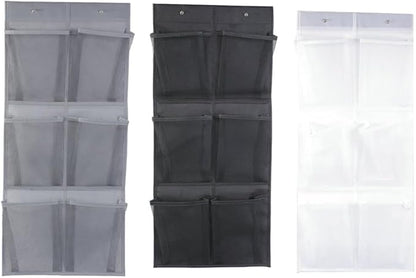 Over the Door Hanging Shoe Organizer with Multi-Pocket Design, Breathable Non-Woven Fabric Dustproof Storage Solution for Bedroom, Bathroom, and Laundry Room, Black/White/Gray, 76x35cm(Is black)