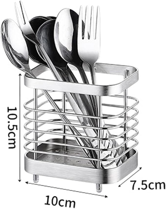 Utensil Holder, Stainless Steel Sink Utensils Holder Countertop, Kitchen Utensil Drying Caddy, Cutlery Drainer for Utensil, Rust-Proof Cutlery Sink Organizer (Silver)