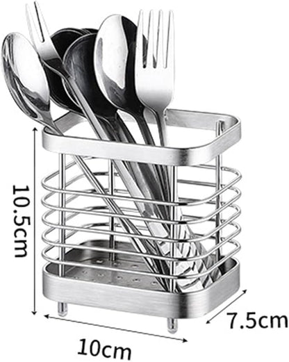 Utensil Holder, Stainless Steel Sink Utensils Holder Countertop, Kitchen Utensil Drying Caddy, Cutlery Drainer for Utensil, Rust-Proof Cutlery Sink Organizer (Silver)