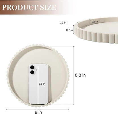 Round Bathroom Tray Silicone Kitchen Counter Decor Vanity Organizer Decorative Coffee Table Tray for Perfume, Candle, Soap Dish, 9 Inch, Beige