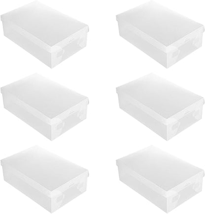 6pcs Stackable Shoe Storage Boxes Flip Lid 33x20x12cm White Plastic Shoe Organizer Containers for Home Closet Storage