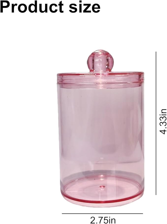 ANIS·KEAAR 2 Pack Restroom Bathroom Organizers and Storage Containers, Pink Plastic Jars with Lids for Cotton Swabs/Balls/Pads/Floss Picks (Vanity/Bedroom Use)