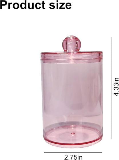 ANIS·KEAAR 2 Pack Restroom Bathroom Organizers and Storage Containers, Pink Plastic Jars with Lids for Cotton Swabs/Balls/Pads/Floss Picks (Vanity/Bedroom Use)