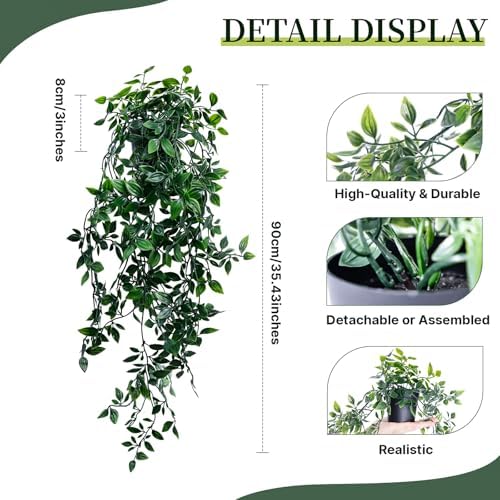 Artificial Hanging Plants for Shelf, Fake Potted Greenery 1-Pack Faux Mandala Vines in Black Pot, Décor for Office Living Room Bathroom Indoor Outdoor - Image 3