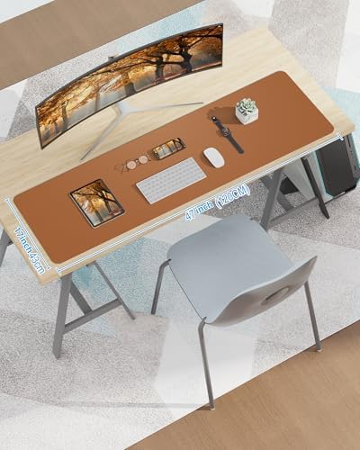 AFIING Leather Desk Pad Protector,Mouse Pad,Office Desk Mat, Non-Slip PU Leather Desk Blotter,Large desk mat,Waterproof Keyboard mat for Office/Home/Decor (Light Brown,48"" x 17"") - Image 7