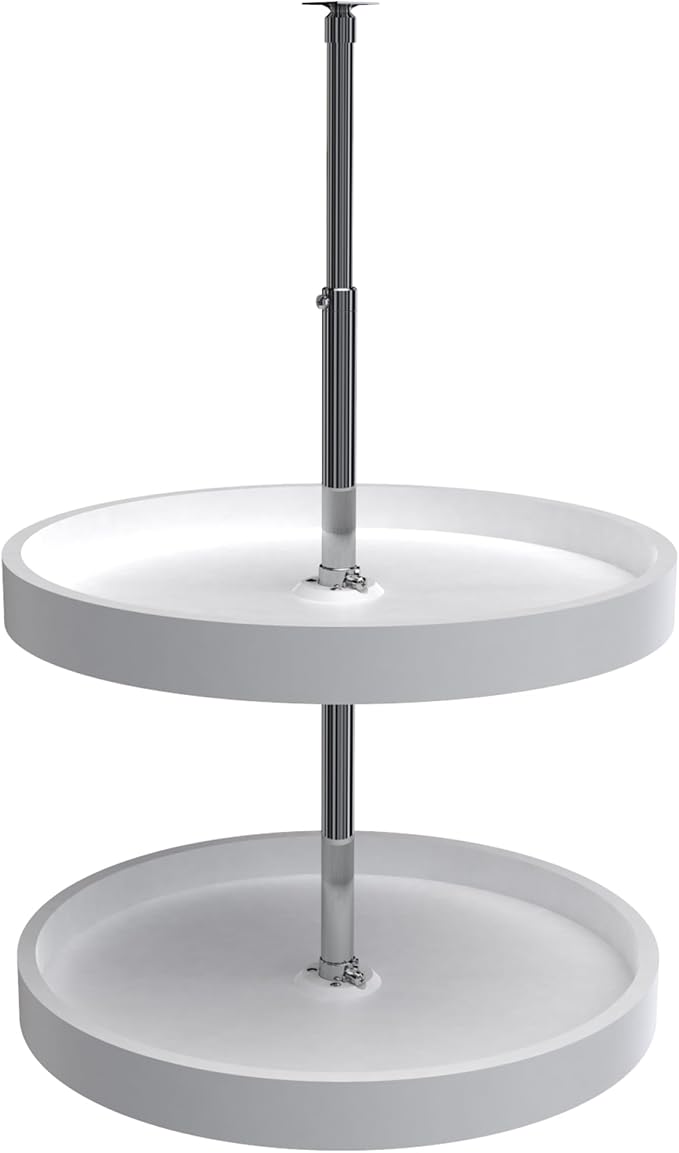 Rev-A-Shelf 20" Dual Full Circle Lazy Susan Organizer for Upper Corner Kitchen Cabinets, Plastic Home Storage 2 Tier Shelves, White, 6012-20-11-52