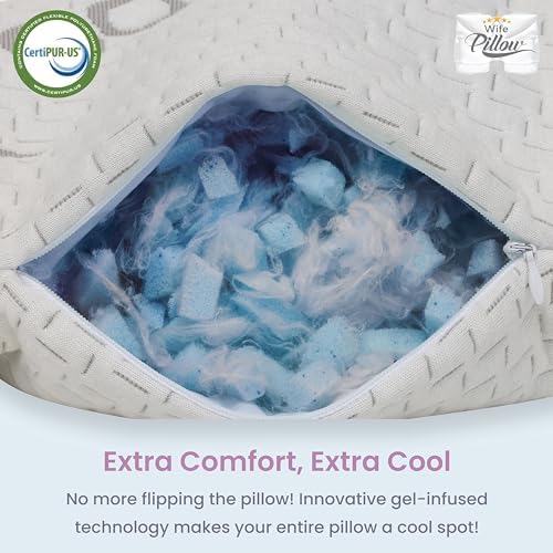 Wife Pillow - Cooling Shredded Memory Foam, 1 LBS Extra Bag of Stuffing, Premium Ice Gel Infused Blended with Siliconized Fiberfill. Customize Your Comfort & Support. Filling: Medium - Firm - Image 3