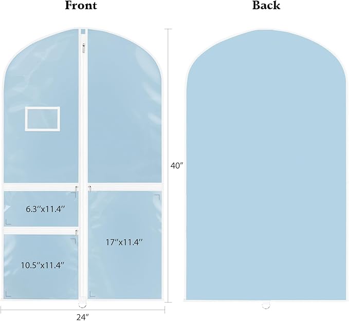 Univivi Dance Costume Garment Bags for Kids, 40 Inch Foldable Hanging Garment Bags for Dancers with Clear PVC Window and 3 Zipper Pockets, Blue(5 Pack)