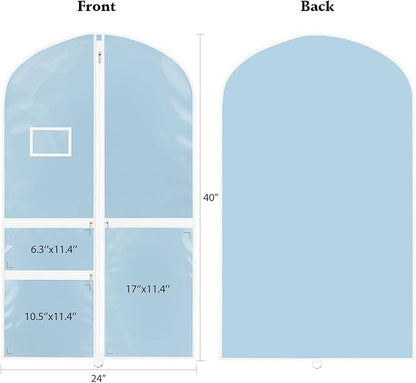 Univivi Dance Costume Garment Bags for Kids, 40 Inch Foldable Hanging Garment Bags for Dancers with Clear PVC Window and 3 Zipper Pockets, Blue(5 Pack)