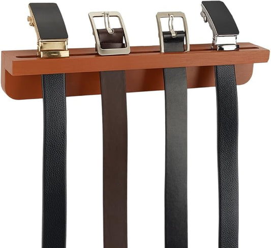 PH PandaHall Belt Hanger for Closet, Wooden Belt Organizer Wall Mount Belt Holder Rack with Screws for 8 Belts Storage Closet Entryway Home Decoration Men Gift, 15.7x2.5x2.2inches