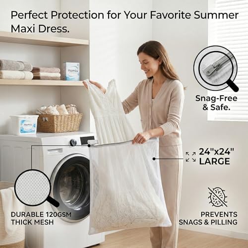 24x24 Medium Mesh Laundry Bags for Delicates, 2-Pack – for Lightweight Dresses, Blouses & Bed Linens – Durable 120GSM Fabric Prevents Snags & Pilling, Reusable Wash Bags - Image 3