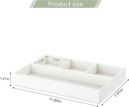 GORESE Faux Leather Valet Tray, Stackable Jewelry Trays for Dresser Table Drawer, Nightstand Organizer for Men Women, EDC Catch All Tray for Trinket, Key, Purse, Sunglass, Watch, Cologne, White