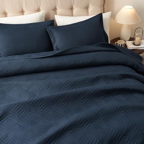 Hansleep Navy King Quilt, King Size Quilt, 3 Pieces (1 Quilt, 2 Shams) - Image 3