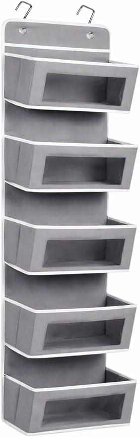 MIMONTALVOSHOP Over the Door Hanging Organizer, 5 Pockets, Gray, 44 LBS Capacity, 43.31x11.81in, for Pantry, Bathroom, Bedroom
