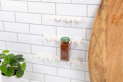 Crazy Chef Spice Clip Grippers For Cabinet Doors - Organizer for Spices - Spice Rack Holds15 Spice Jars - Extemely Strong 3M Adhesive Gripper In White For Pantry 15 Ct