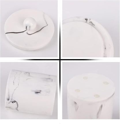 Marble Qtip Holder with Lid, White Resin Cotton Swab Container, Small Apothecary Storage Jars, Bathroom Q-Tip Holder for Cotton Balls, Swabs, Pads, Floss Picks