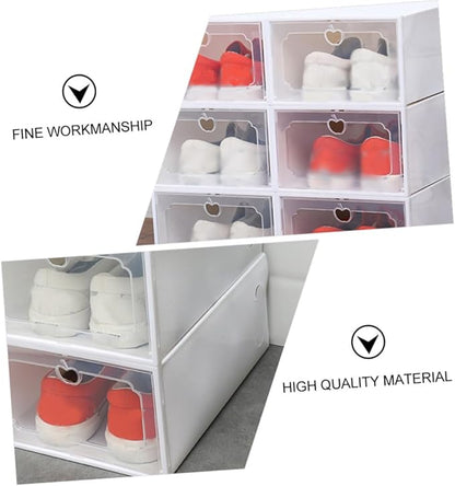 Creative Shoes Box Large Capacity Storage Case with Lid, Thickened Plastic Drawer-type Shoe Organizer for Closet, 6pcs Set, Pearl White