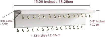 SANY DAYO HOME Jewelry Organizer with 30 Hooks and Shelf, 15 x 3 x 4 inches Wall Mounted Rustic Pine Wood Holder for Necklaces and Bracelets, Suitable for Kids and Adults
