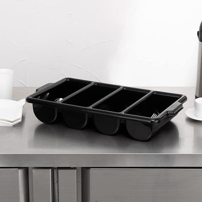Restaurantware-21.9 x 14.2 x 3.5 Inch Silverware Organizer, 1 Crack-Resistant Cutlery Tray - 4 Compartments, Built-In Handles, Black Plastic Utensils Drawer Holder, For Kitchen Organization